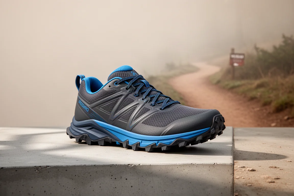 ASICS Gel-Trabuco 13 trail shoe on a concrete surface near a trailhead