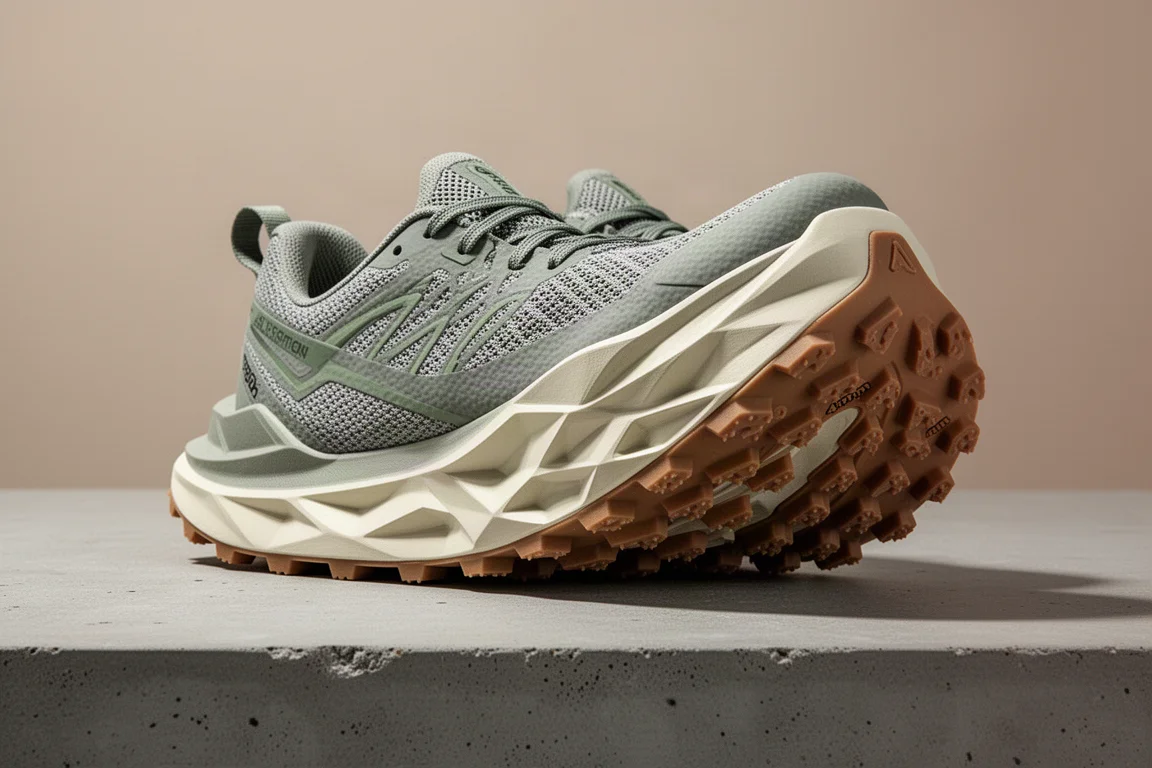High-stack Asics Gel-Trabuco Max 4 trail shoe on a concrete surface