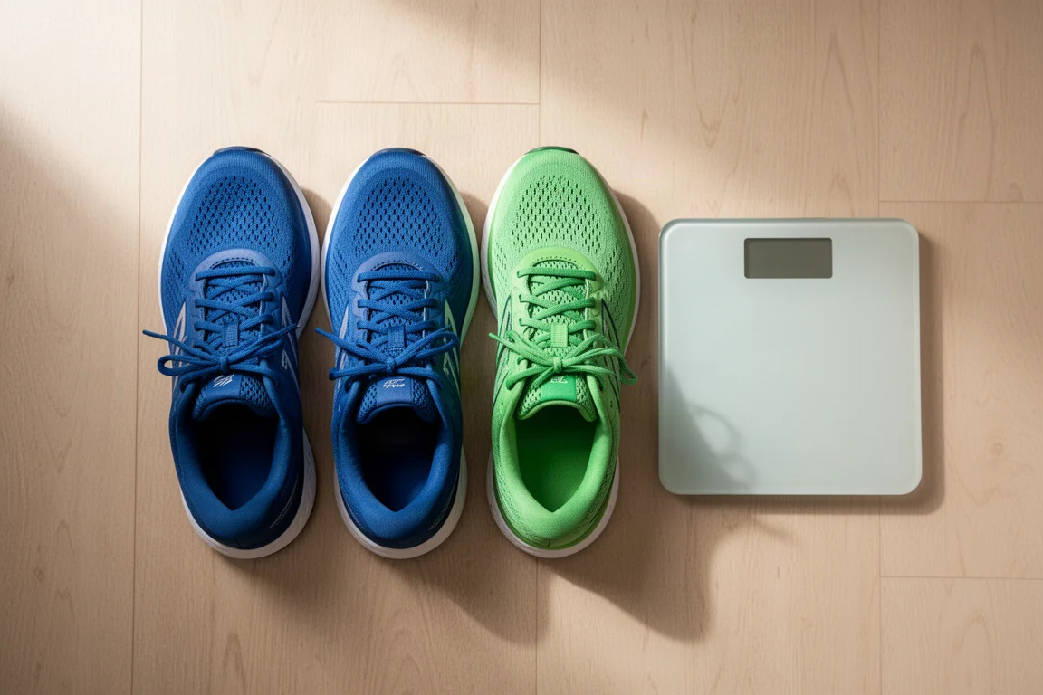 Gros plan sur la semelle intermédiaire d'une chaussure de running montrant une mousse à deux densités et une plaque plastique