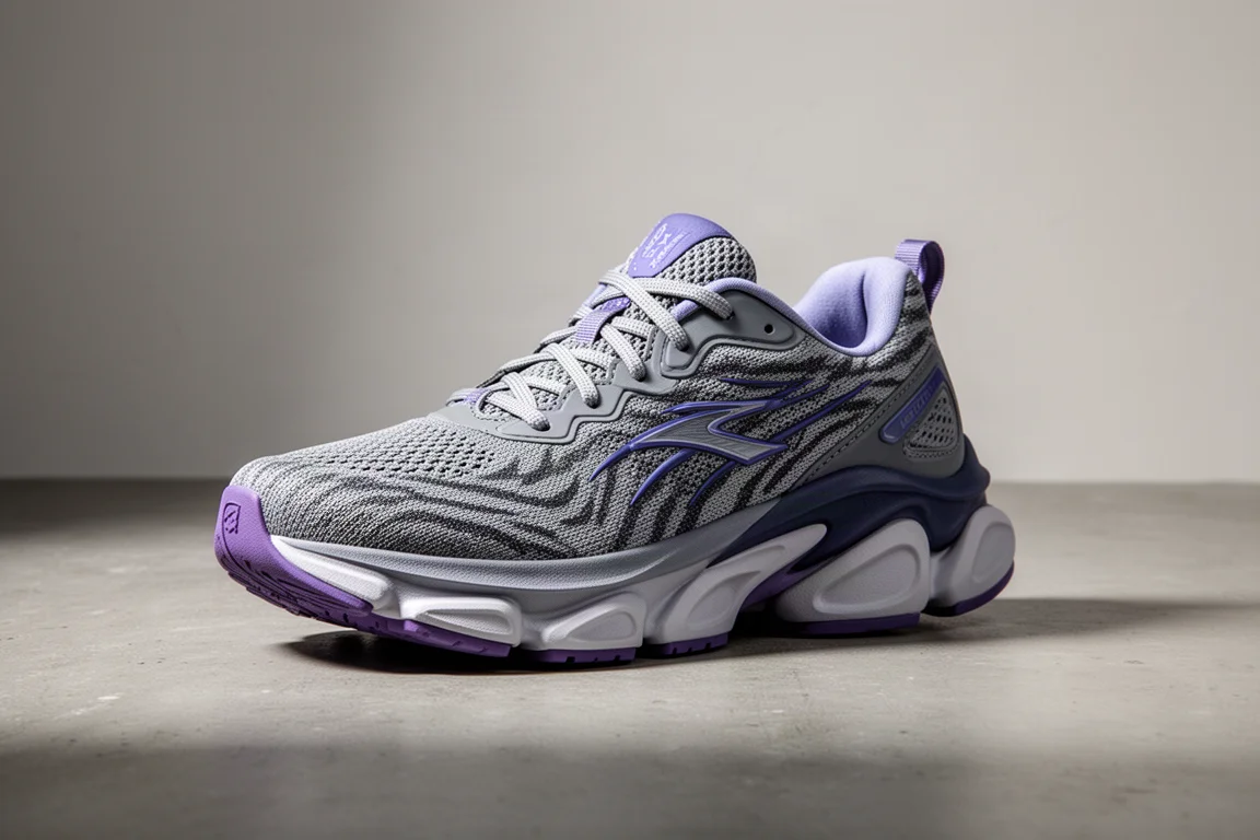 But do biegania ASICS Glide Ride Max 2 w szarym kolorze z fioletowymi akcentami na betonie