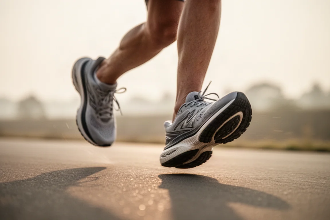 Plush padded shoe collar and tongue cushioning on a running shoe