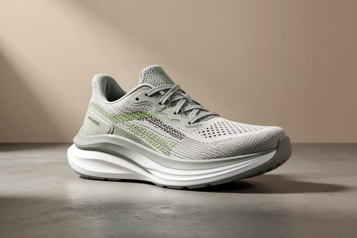 ASICS Glide Ride Max running shoe with thick white max cushion midsole on concrete surface