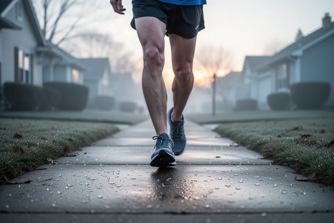 Laufschuhe nach einer Trainingseinheit ruhend auf einer Laufbahnspur