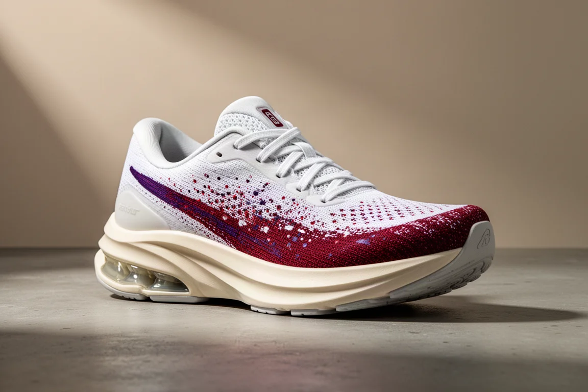 ASICS GT-2000 14 stability running shoe in red and purple on concrete surface