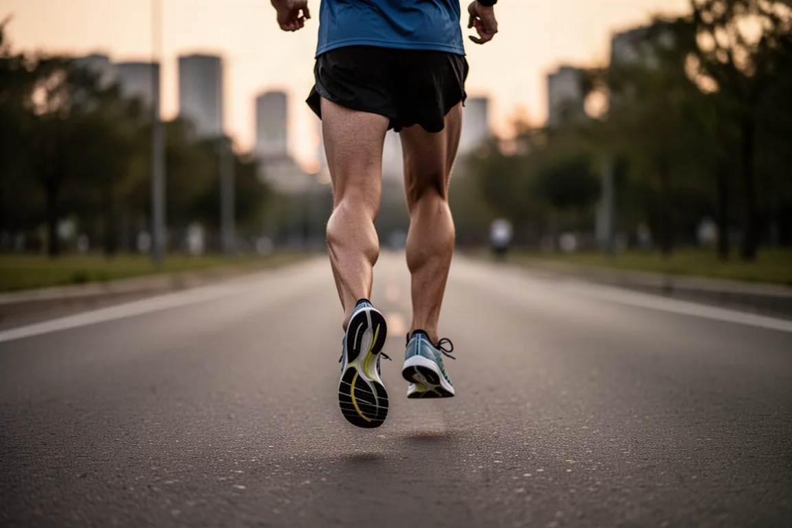 Corridore in allenamento su una strada facile al tramonto