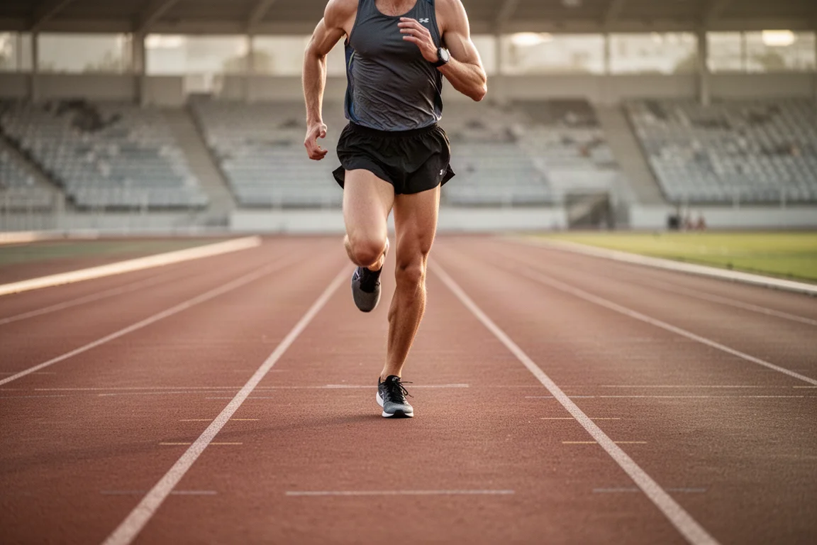 Running shoe shown from above highlighting its narrow platform