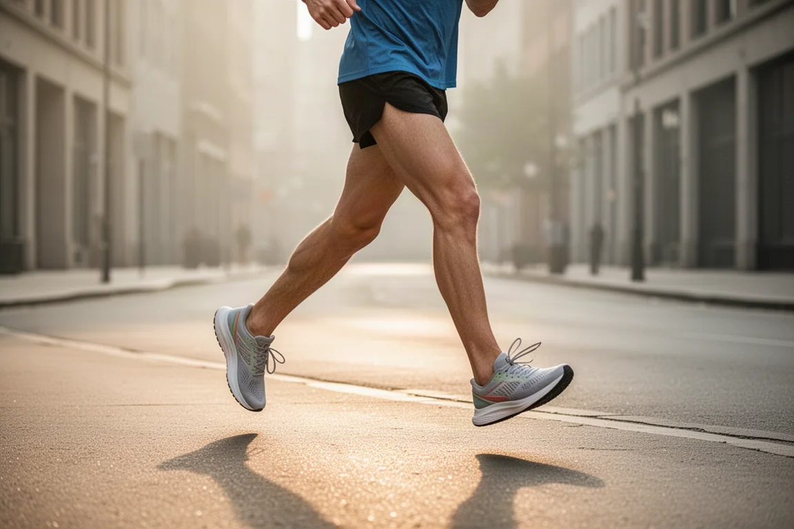 Athlete finishing a short track interval session at dusk