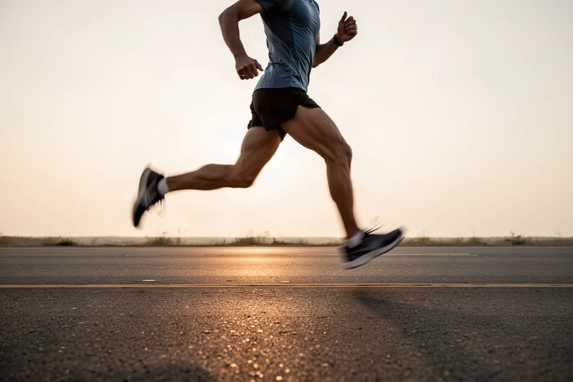 Coureur réalisant des intervalles rapides sur une piste d'athlétisme extérieure