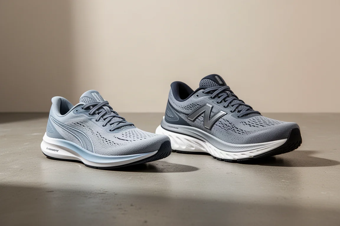 Asics Magic Speed 3 and Hoka Mach X running shoes side by side on concrete