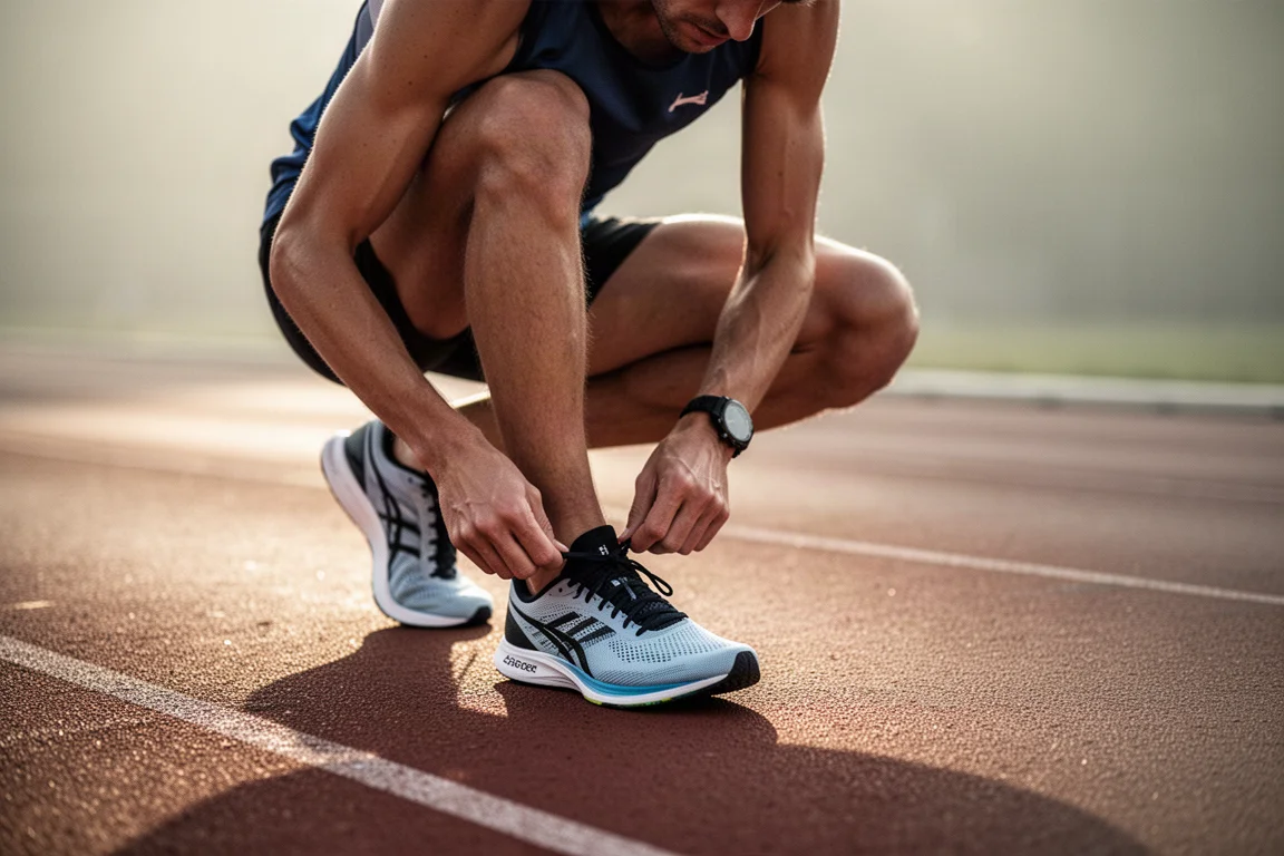 Hardlopers joggen rustig aan een uitloop-tempo langs een beboste buitenweg