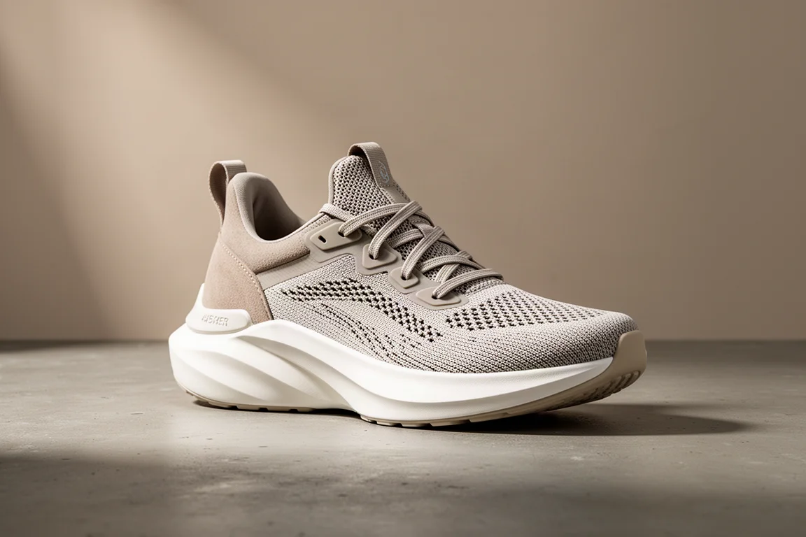 ASICS Mega Blast running shoe with tall foam midsole on concrete surface