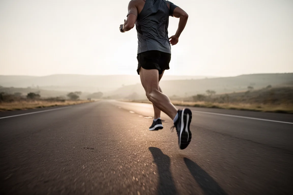 Runner che completa un lungo tempo su un viale alberato