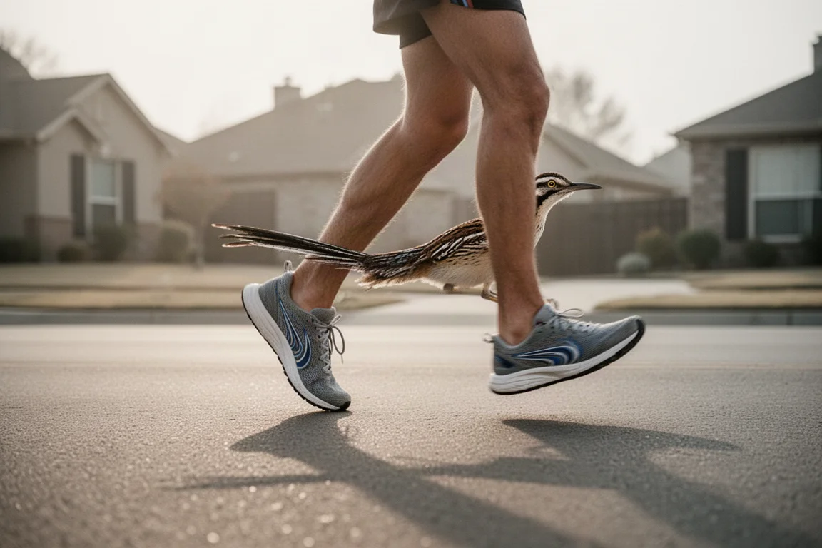 Runner heading out on an early morning road run in fresh trainers