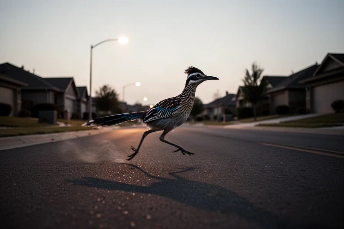 Runner pushing the pace on a paved road at dusk