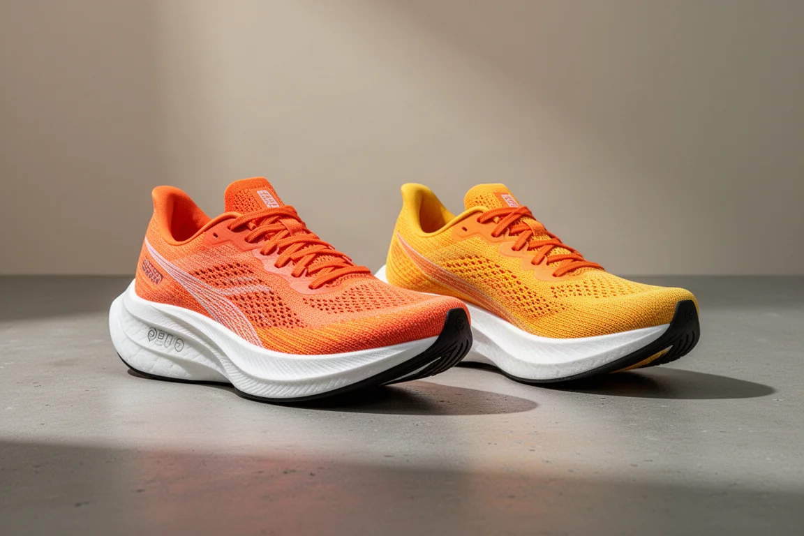 ASICS Metaspeed Edge and Metaspeed Sky racing shoes side by side on concrete