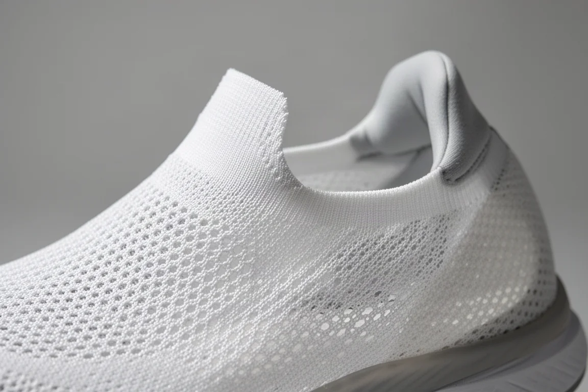 Close-up da espuma entressola esculpida e leve em um tênis de corrida para maratona