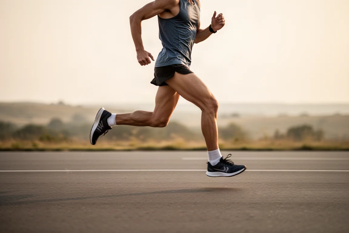 Runner completing a hard threshold workout on open roads