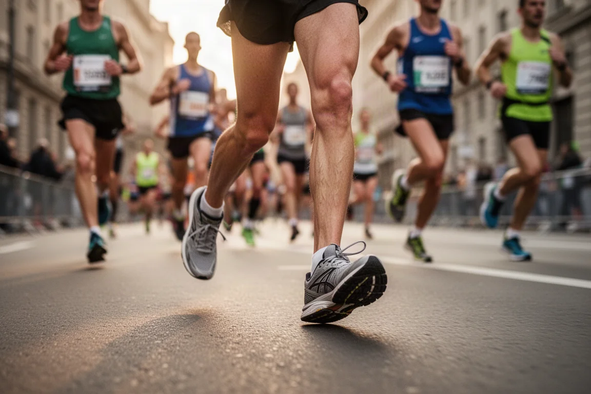 Marathoniens sur un parcours urbain en fin de course