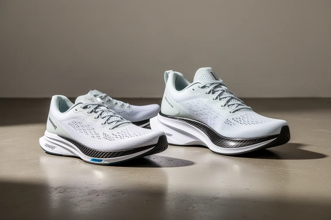 Zwei ASICS Metaspeed Racing-Schuhmodelle nebeneinander auf einem Betonboden