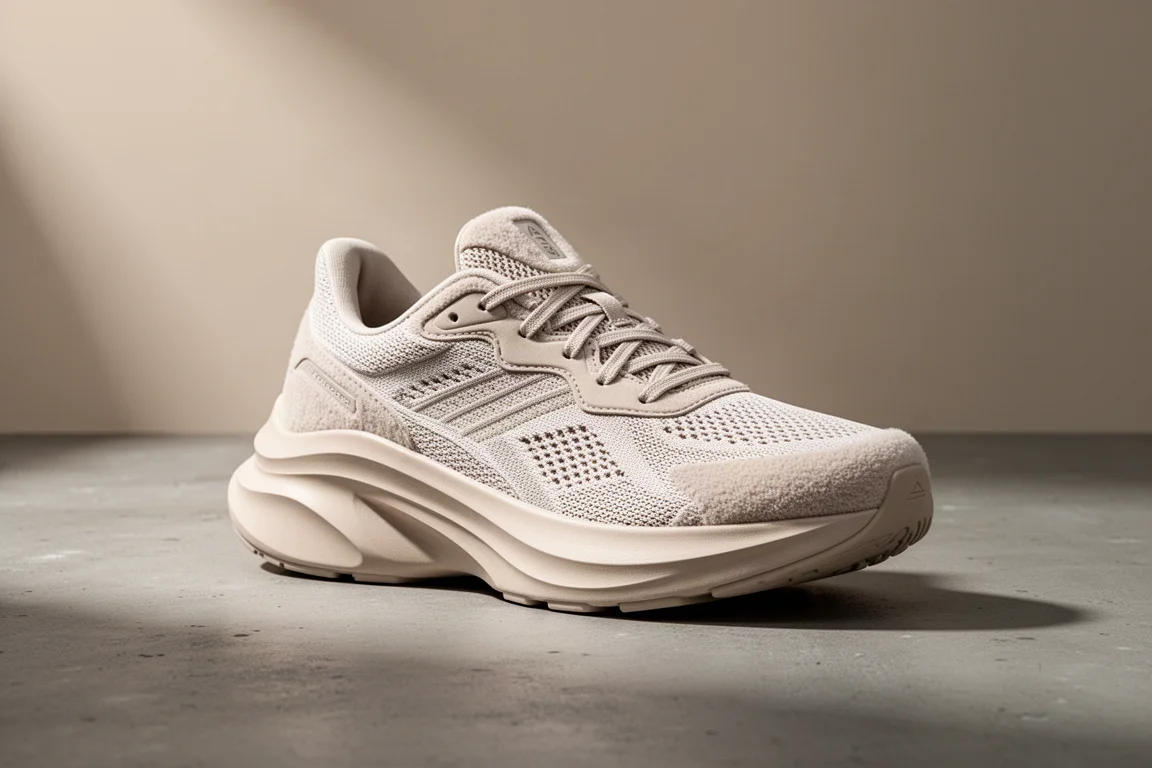 ASICS Nimbus 27 running shoe at three-quarter angle on matte concrete surface