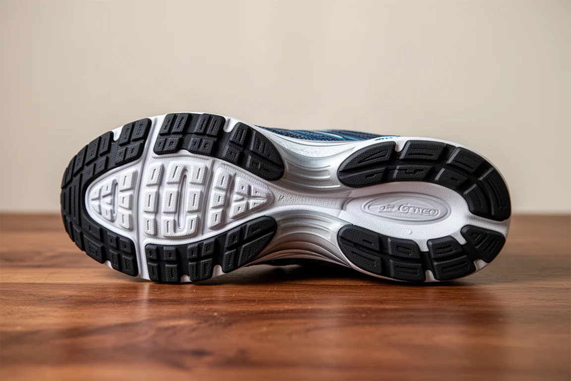 Close-up of a rubber outsole pattern on a running shoe