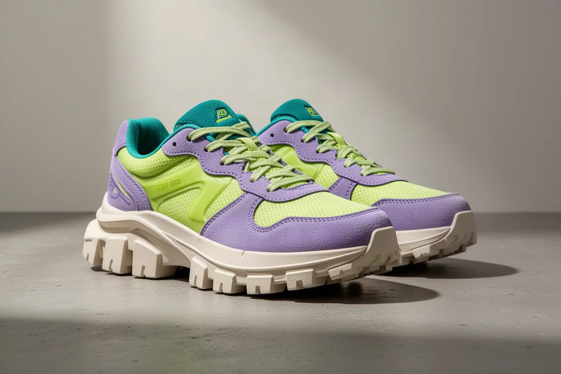 ASICS Nova Blast 5 TR running shoes in lime green and purple on concrete