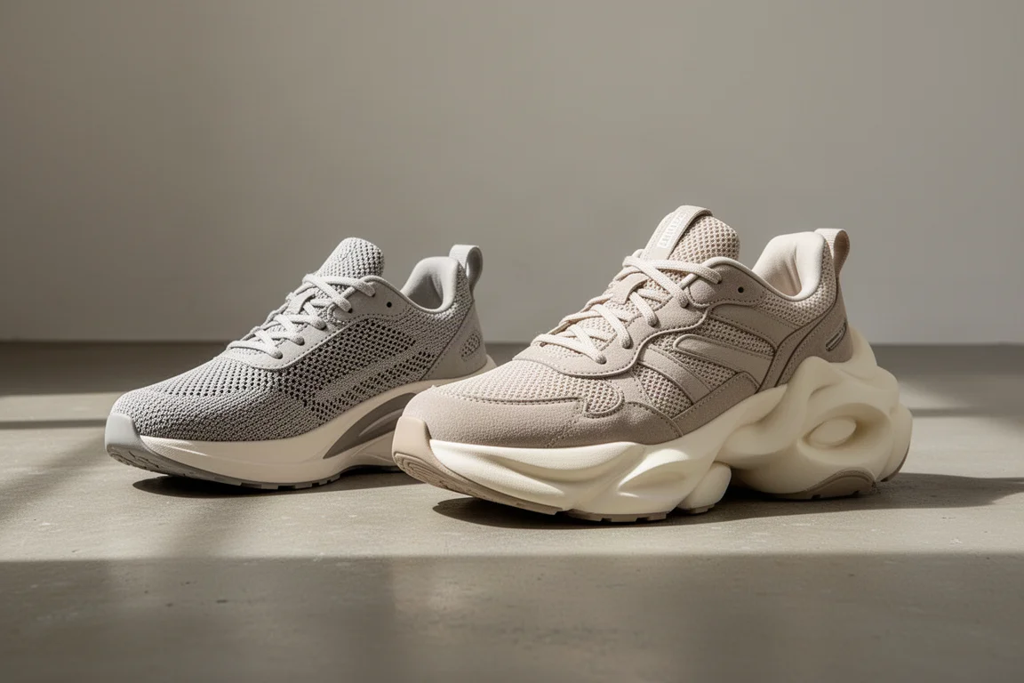 Asics Novablast 3 and Novablast 4 running shoes side by side on concrete