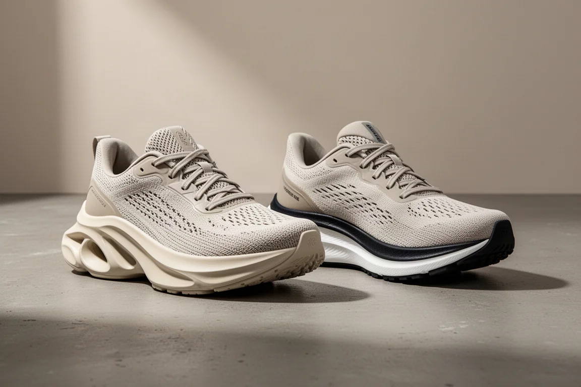 Asics Novablast 3 and Puma Velocity Nitro 2 running shoes side by side on concrete