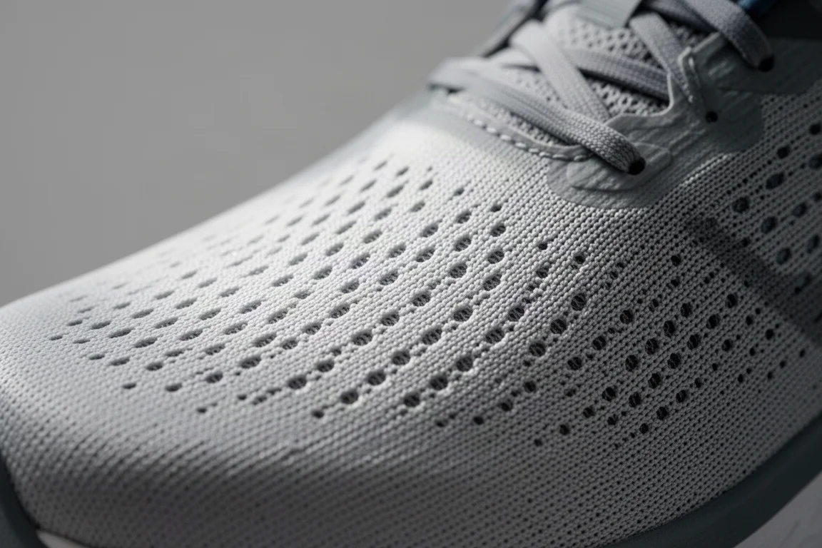 Gros plan sur une tige en mesh aéré d'une chaussure de running
