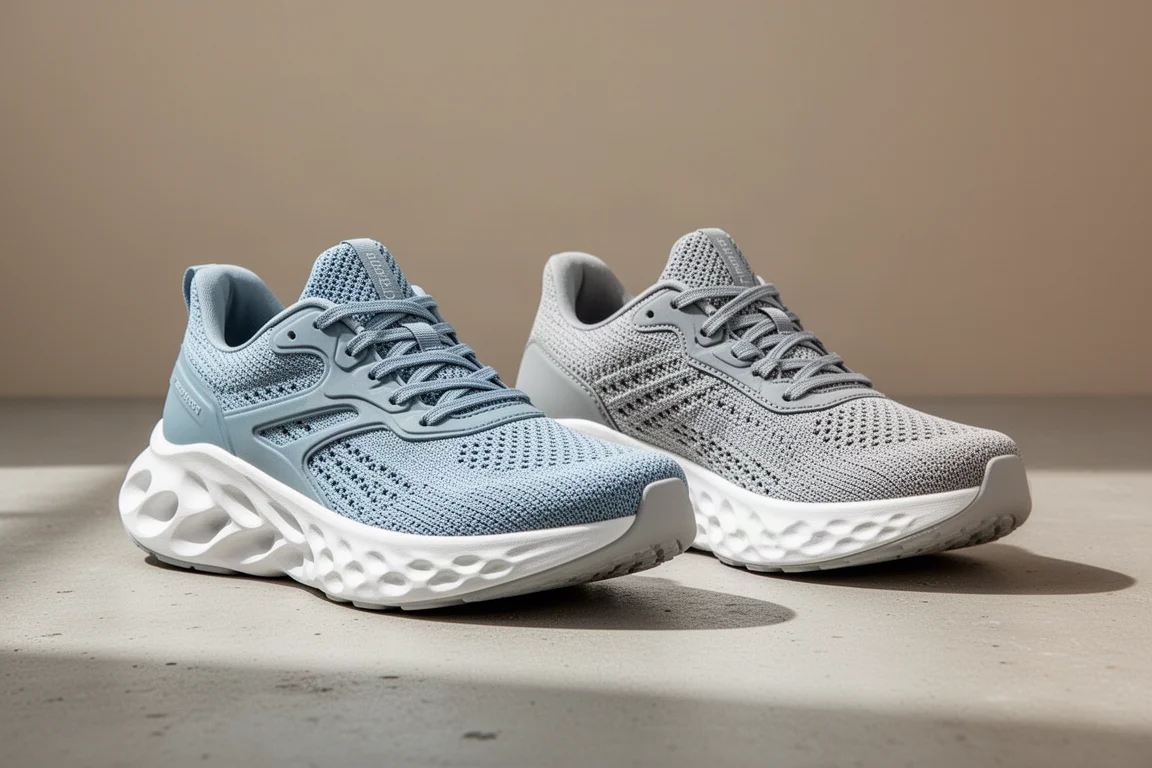 Asics Novablast 5 och Novablast 6 löparskor sida vid sida på betong