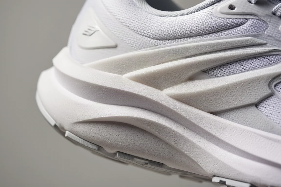 Close-up of sculpted midsole foam on a running shoe
