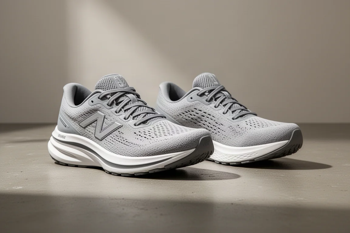 Due scarpe da running daily trainer ammortizzate affiancate sul cemento