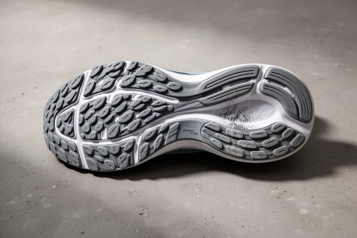 Suola esterna di una scarpa da running con pattern in gomma texture antiscivolo