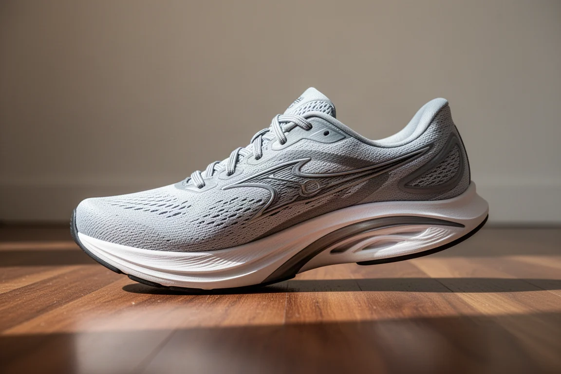 Tempo trainer shoe rocking gently on a curved rocker outsole