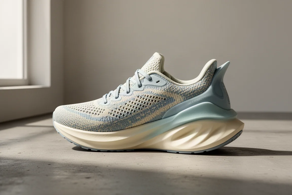 ASICS Super Blast 3 跑鞋,高聳的緩震中底置於混凝土表面