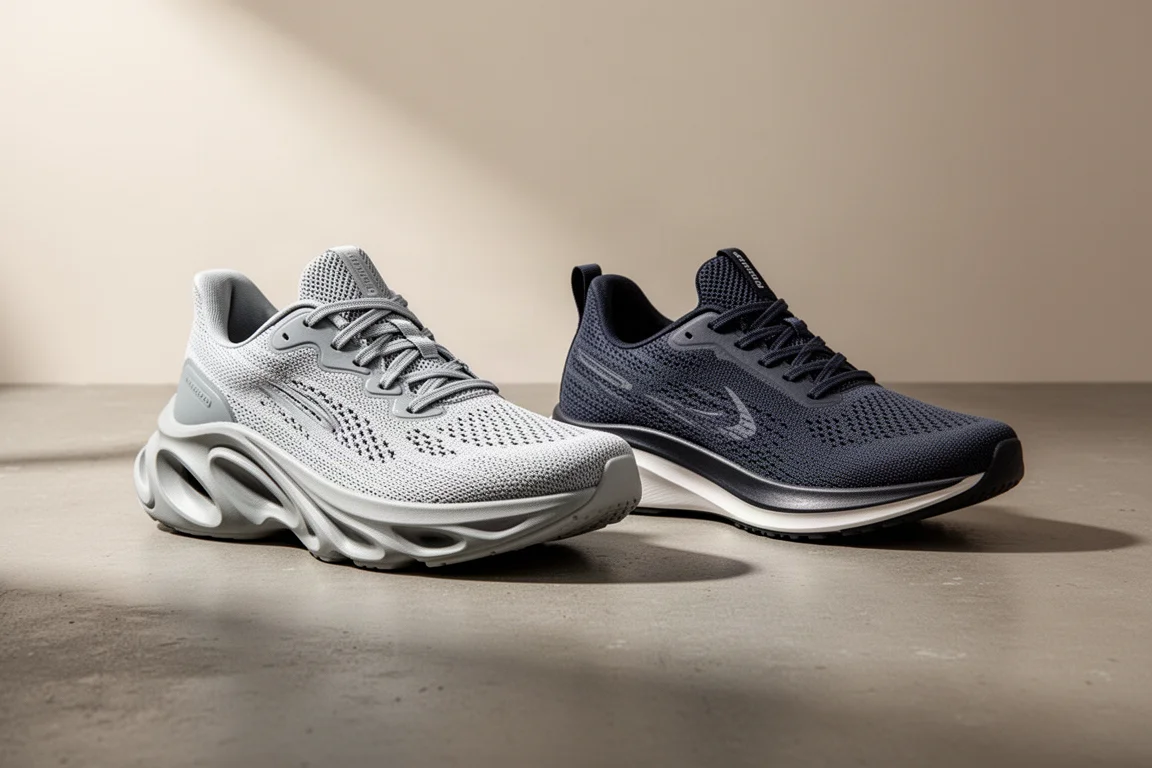 Asics Super Blast and Adidas Adizero Boston 12 running shoes side by side on concrete