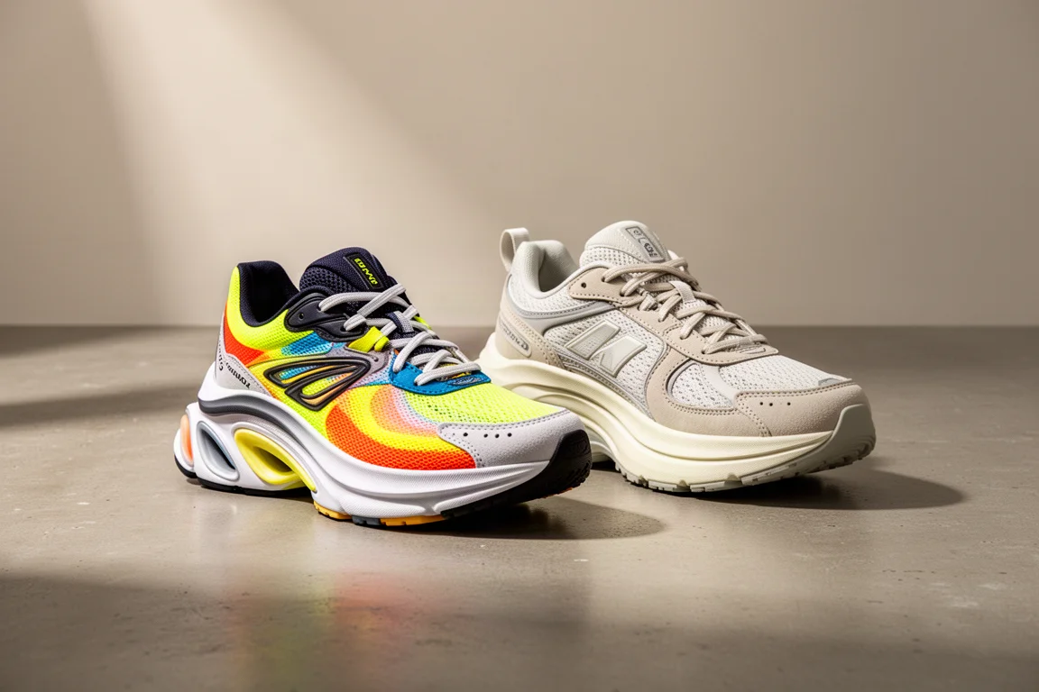 Asics Super Blast 與 Nike Invincible 慢跑鞋並排放在水泥地上