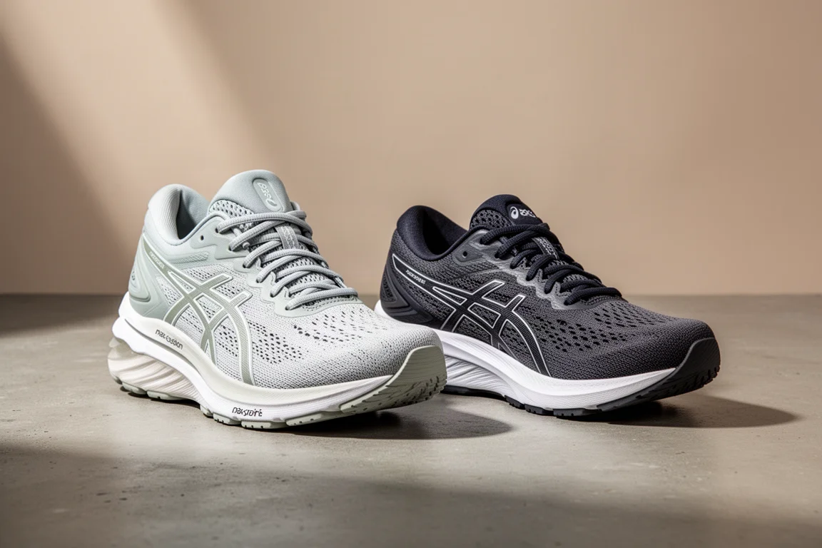 ASICS Super Blast and Nova Blast 4 trainers side by side on concrete