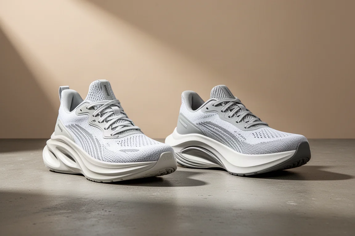Biegowe buty z maksymalną amortyzacją ASICS Superblast 3 i Hoka Skyward X 2 obok siebie na betonie