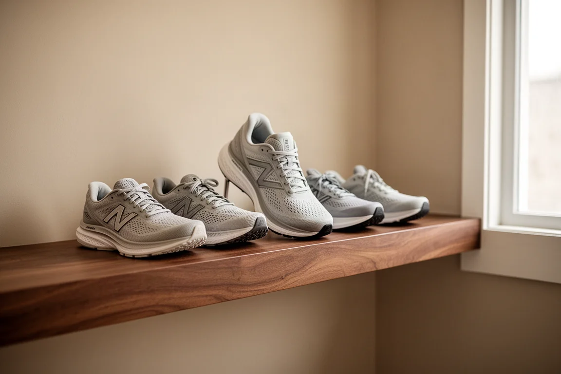 Running shoe rotation arranged on a shelf at home