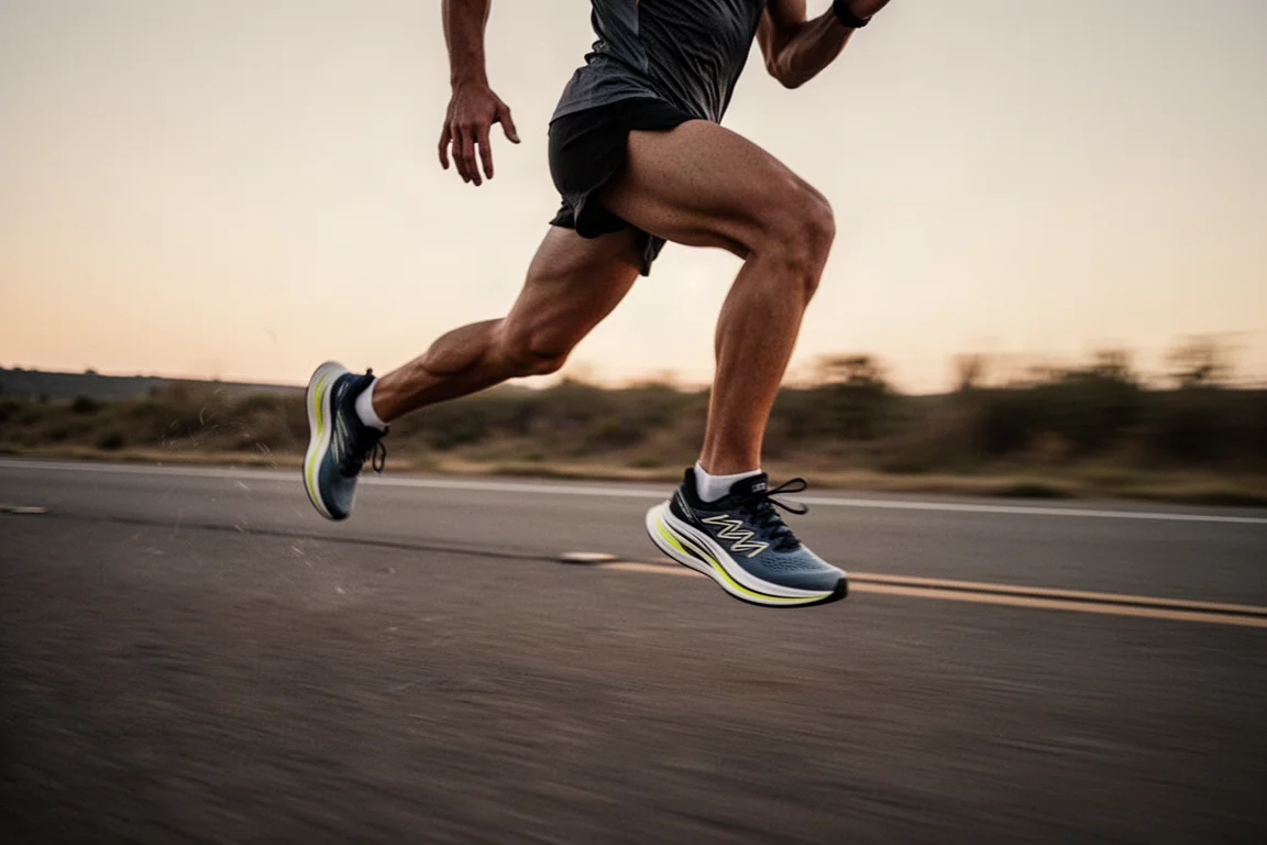 Corridore che passa da un lungo a un lavoro di tempo più veloce su una strada aperta