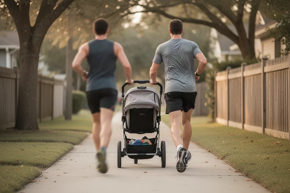 Runner with a jogging stroller moving at a relaxed easy pace