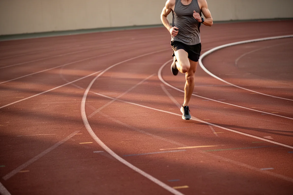 Un corridore su pista di atletica durante una seduta di interval training