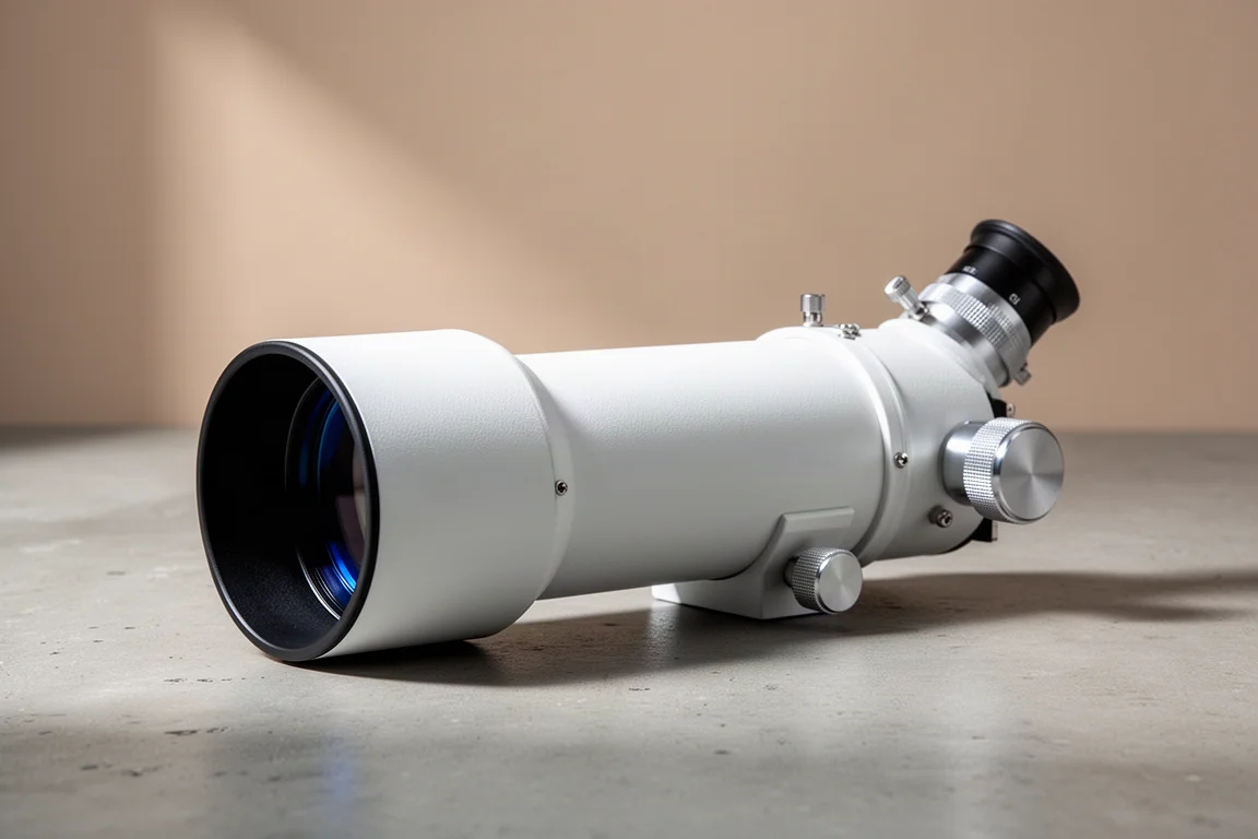 Askar 50P compact white refractor telescope on a matte concrete surface