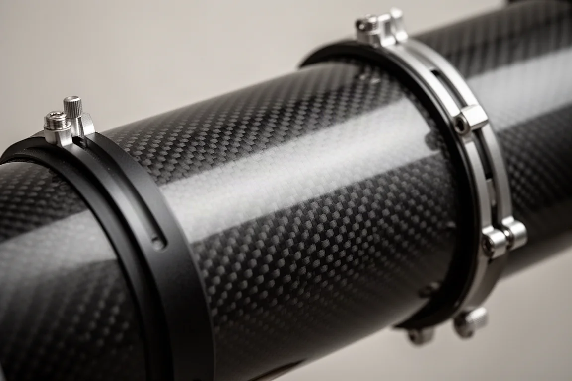 Textur eines Carbon-Fiber-Teleskoptubus bei weichem Licht