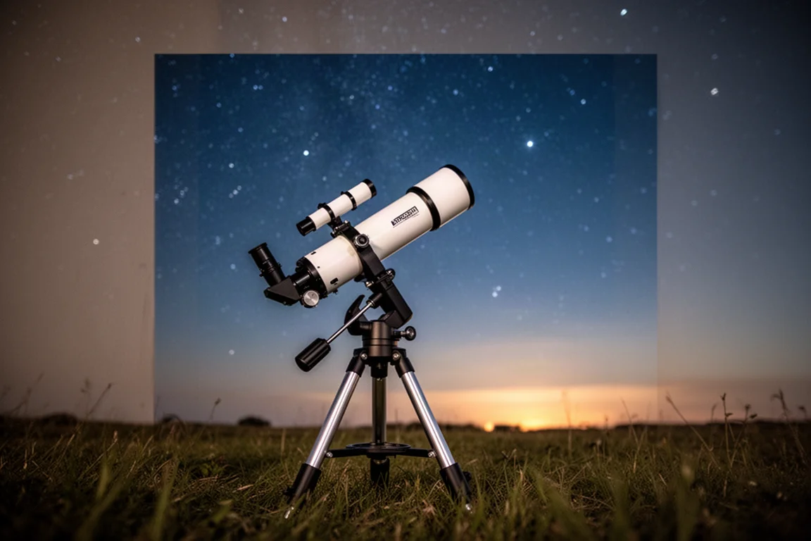 Kompaktes Astrophotografie-Teleskop auf einer transportablen äquatorialen Montierung unter dunklem Himmel