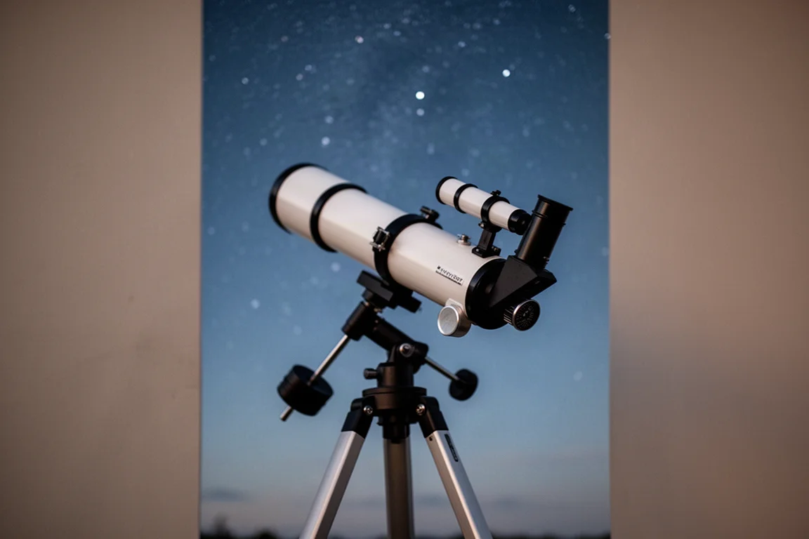 Kompaktes Refraktor-Teleskop auf einer äquatorialen Montierung unter dunklem Nachthimmel