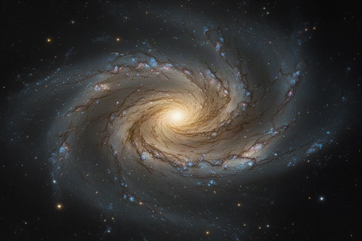 Die Andromedagalaxie in einer Deep-Sky-Astrofotografie mit Staubbändern und hellem Kern