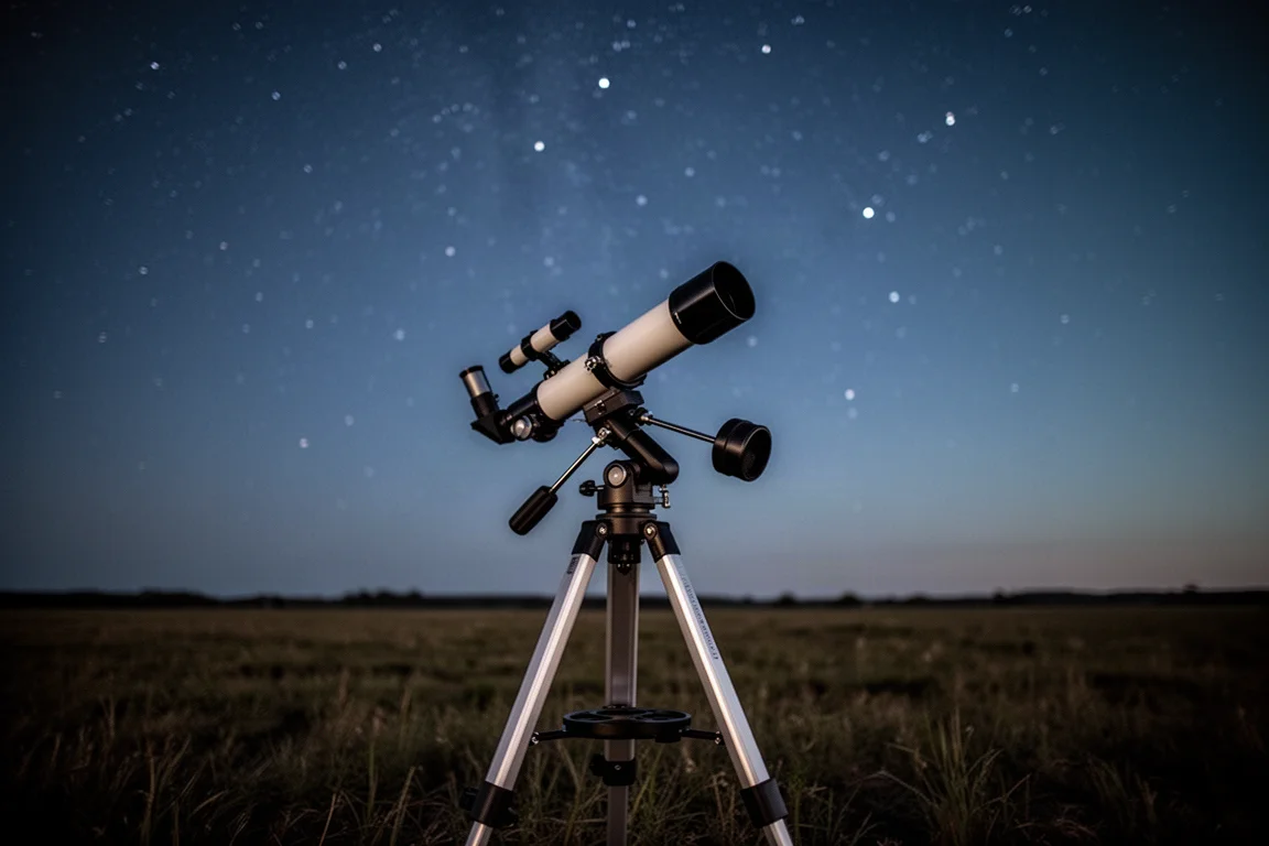 Astrofotografie-Setup für Deep Sky auf einem Stativ unter dunklem Himmel