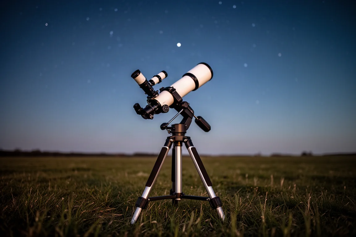Tragbare Star-Tracker- und Teleskop-Ausrüstung unter dunklem Himmel aufgebaut